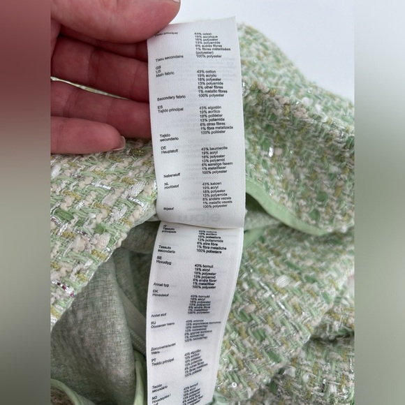 NWT maje Jinova Mini Skirt Green Metallic Tweed Size 40 - Picture 10 of 14